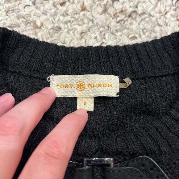 Tory Burch Wool Alpaca Tunic Sweater Black Sz S Knit Pullover Preppy - Picture 8 of 8